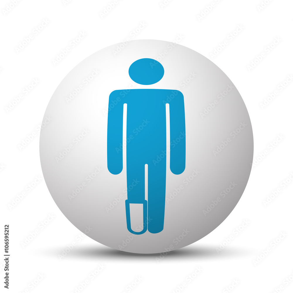 Blue Foot icon on sphere on white background Blue Foot icon on sphere on white background