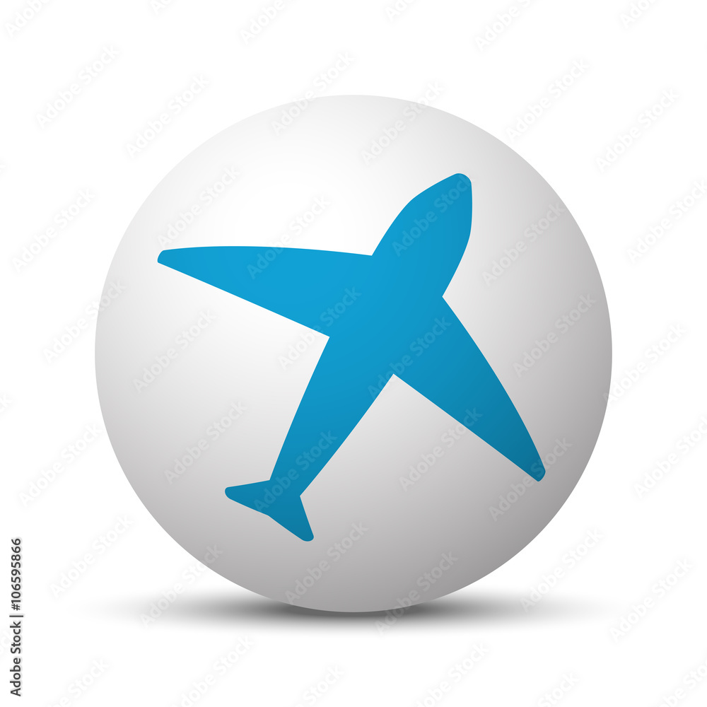Blue Airplane icon on sphere on white background