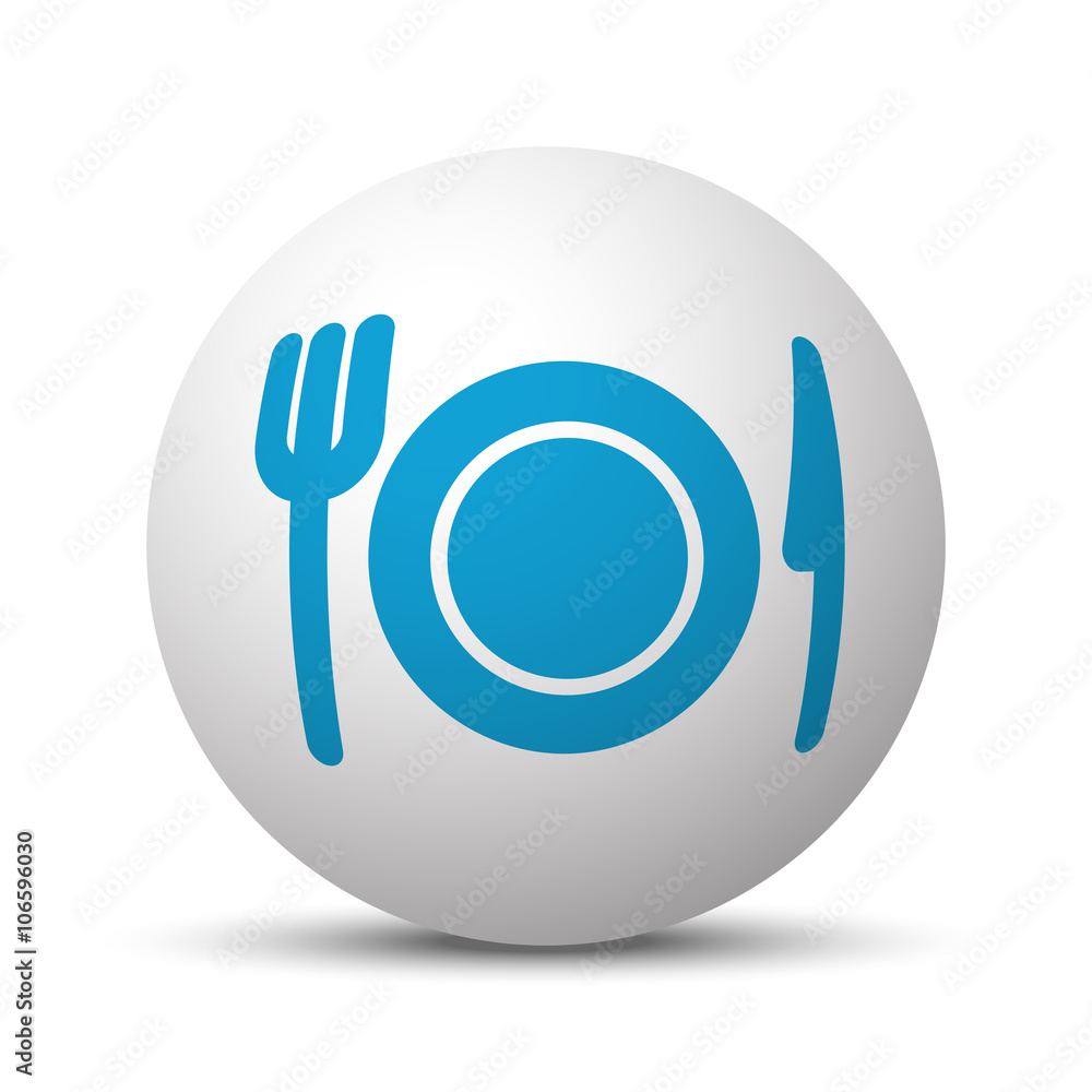 Blue Dinner icon on sphere on white background