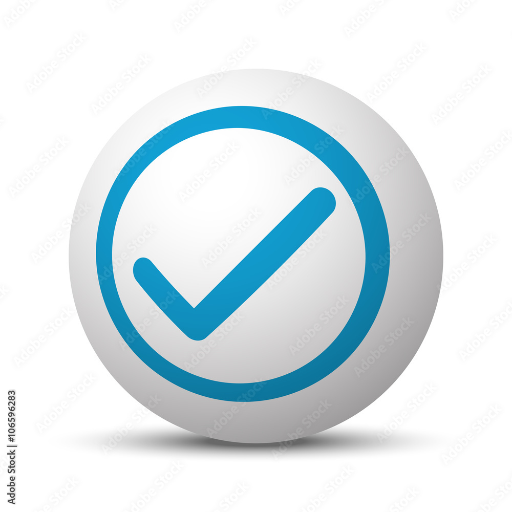 Blue Confirm icon on sphere on white background Blue Confirm icon on sphere on white background