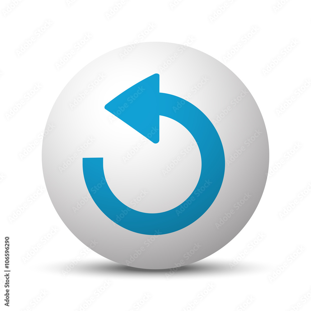 Blue Undo icon on sphere on white background Blue Undo icon on sphere on white background