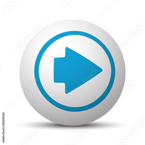 Blue Arrow Right icon on sphere on white background