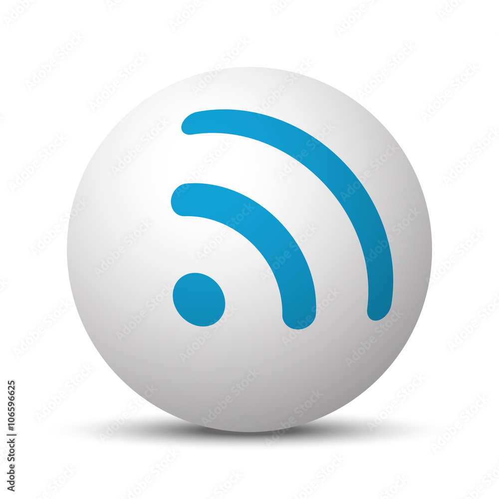 Blue Rss icon on sphere on white background Blue Rss icon on sphere on white background