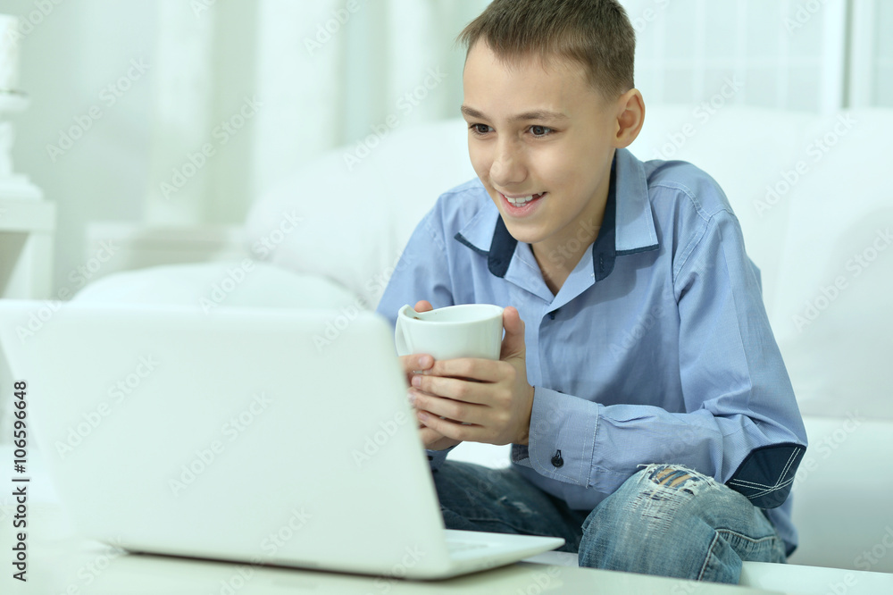 Young boy and laptop computer Young boy and laptop computer