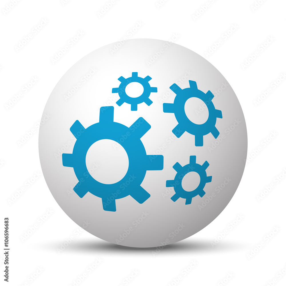 Blue Process icon on sphere on white background Blue Process icon on sphere on white background