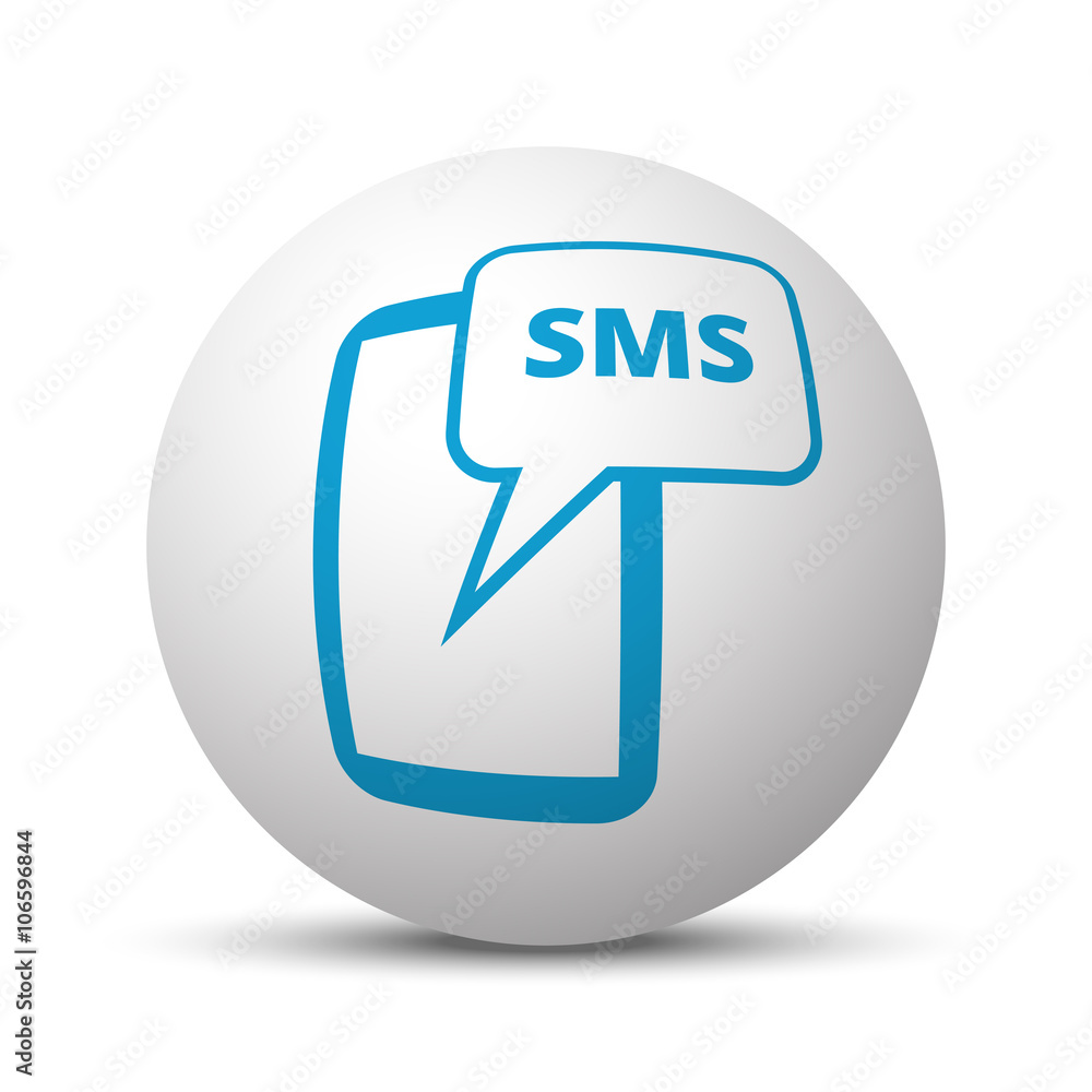 Blue Sms icon on sphere on white background Blue Sms icon on sphere on white background