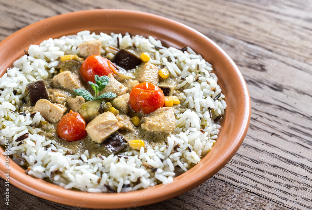 Thai green chicken curry with mix of white and wild rice Thai green chicken curry with mix of white and wild rice