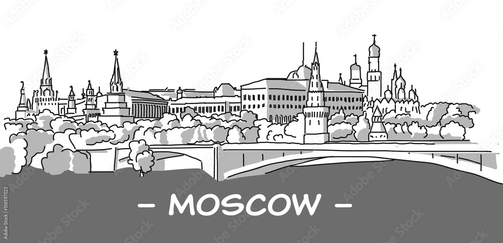 Moscow Hand Drawn Sketch with Dark Footer