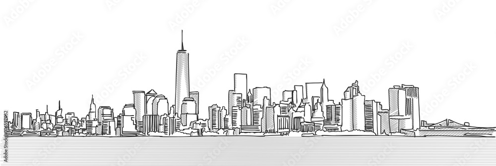 New York City Panorama Skyline, Free Hand Sketch, Vector Drawing Stock  Vector | Adobe Stock