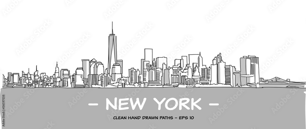 New York City Clean Hand Drawn Vector Illustration