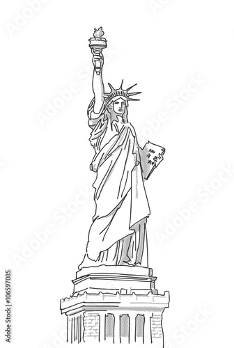 Statue of Liberty Hand Drawn Sketch, Vector Illustration