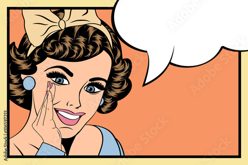 Pop Art illustration of girl with the speech bubble.Pop Art girl