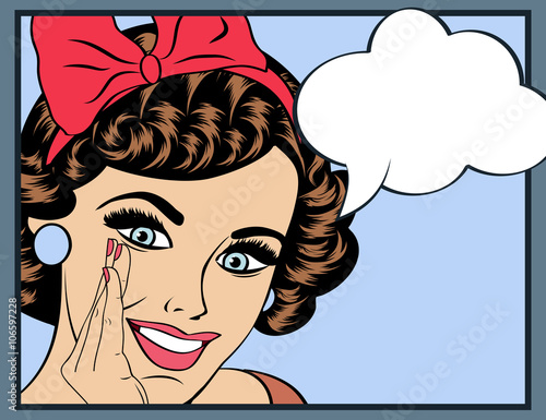 Pop Art illustration of girl with the speech bubble.Pop Art girl