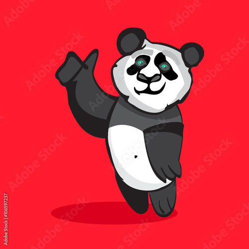 Fototapeta Naklejka Na Ścianę i Meble -  Panda vector illustration. Children's book illustration Panda thumb up. Vivid illustration with the Panda.