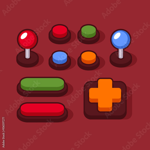 Colorful Buttons and Joysticks Set for Arcade Machine. Vector photo