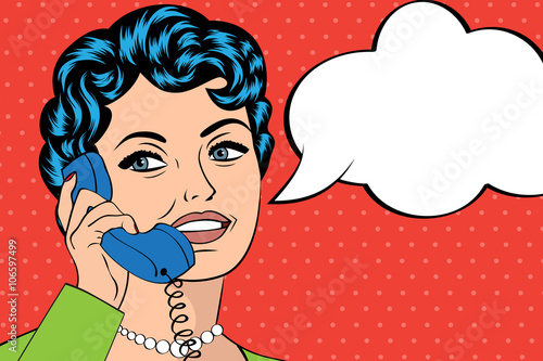 woman chatting on the phone, pop art illustration