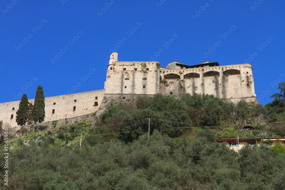View of the Malaspina castle in the town of Massa in Tuscany, Italy