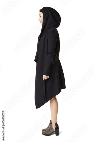 Woman in black coat