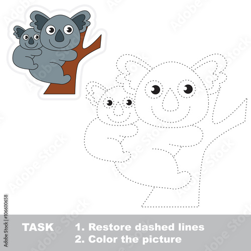 Koala to be traced. Vector trace game.