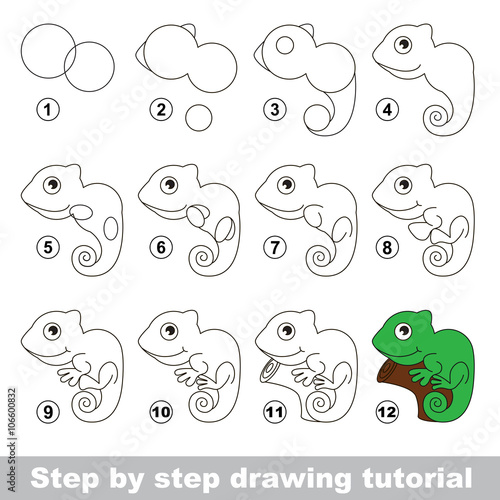 Iguana. Drawing tutorial.