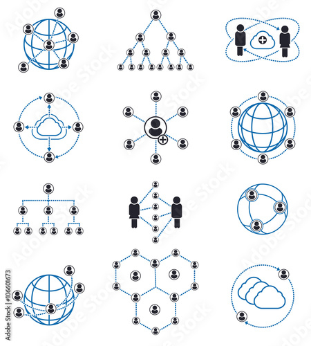 Connection and network People signs. People connection icons and people network icons. Vector illustration