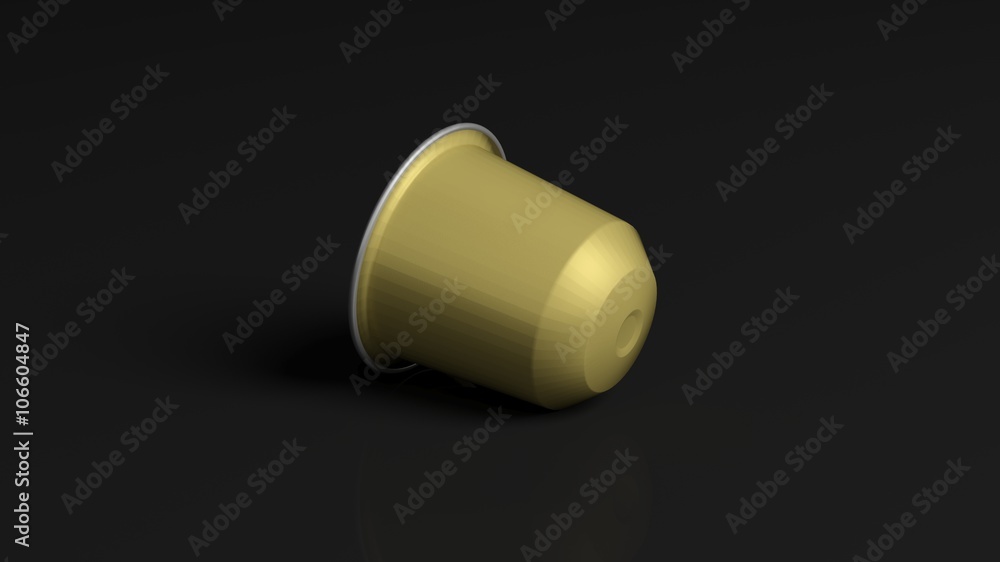 Golden coffee capsule, isolated on black background. Golden coffee capsule, isolated on black background.