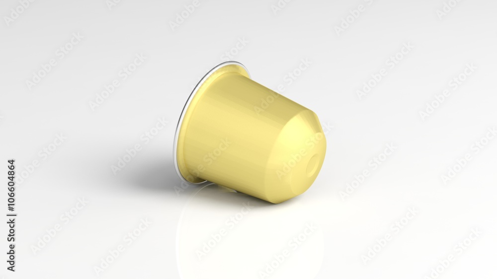 Golden coffee capsule, isolated on white background. Golden coffee capsule, isolated on white background.