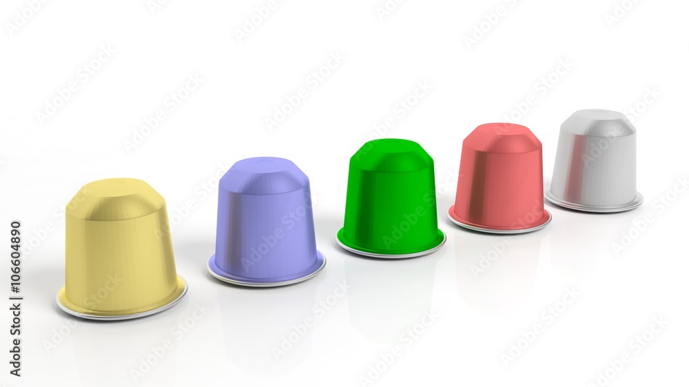 Colorful coffee capsules, isolated on white background. Colorful coffee capsules, isolated on white background.