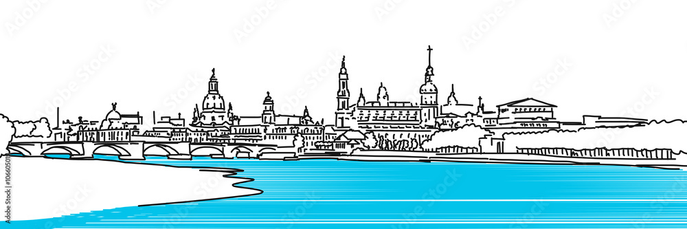 Naklejka premium Dresnder Barock Panorama mit Elbe im Vordergrund