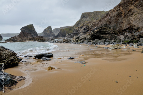 rocks and hidden sand beaches on the coast of Celtic sea Cornwall, England, United Kingdom