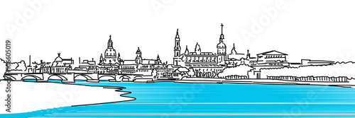 Dresnder Barock Panorama mit Elbe im Vordergrund