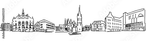 Halle Saale Marktplatz mit Händel Statue und Kirchentürmen