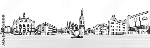 Halle Saale Marktplatz mit Händel Statue und Kirchentürmen