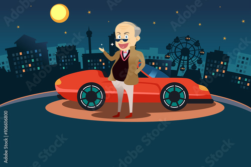 Rich Man Standing in Front of His Sport Car