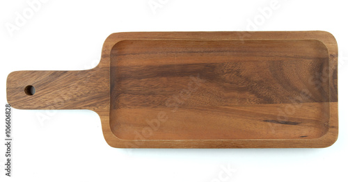 Wooden square plate on white background