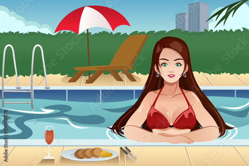 Girl Relaxing Beside the Swimming Pool