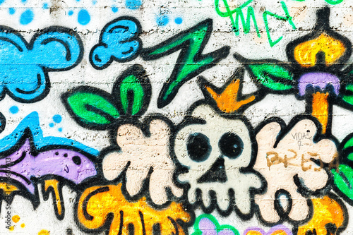 Graffiti wall urban art. Abstract creative drawing fashion colors on the walls of the city.