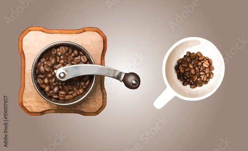 Coffee mill with cup