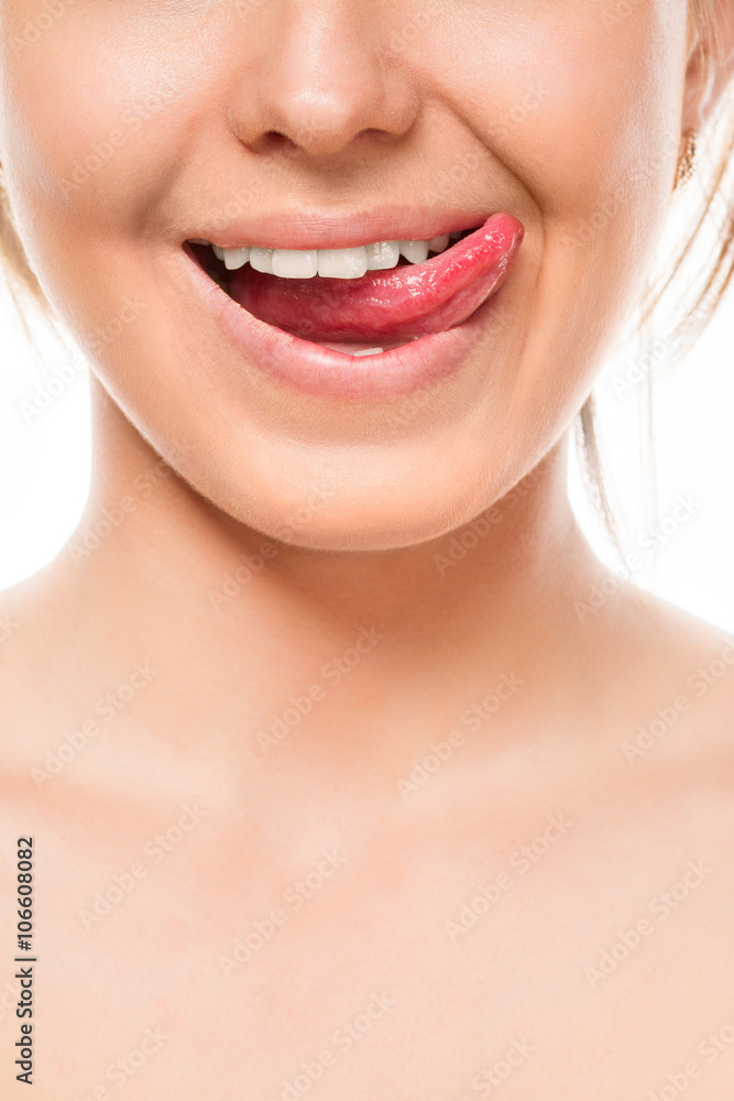 Beautiful wide smile of young fresh woman with great healthy white teeth Beautiful wide smile of young fresh woman with great healthy white teeth