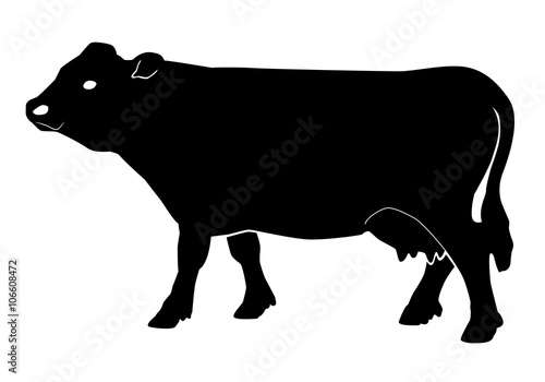 Silhouette noire de vache sur fond blanc - Logo pour boucherie ou charcuterie