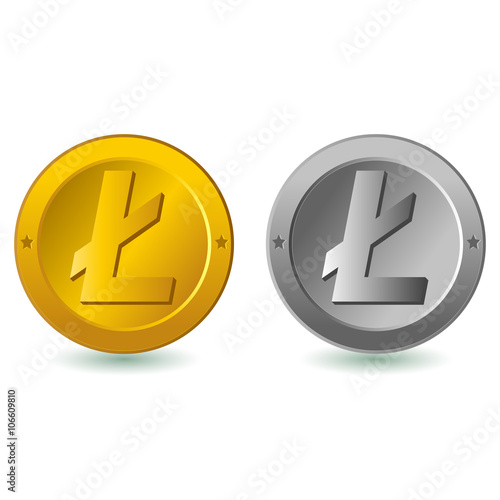 Lite coin digital currency in gold and silver colors. Vector illustration