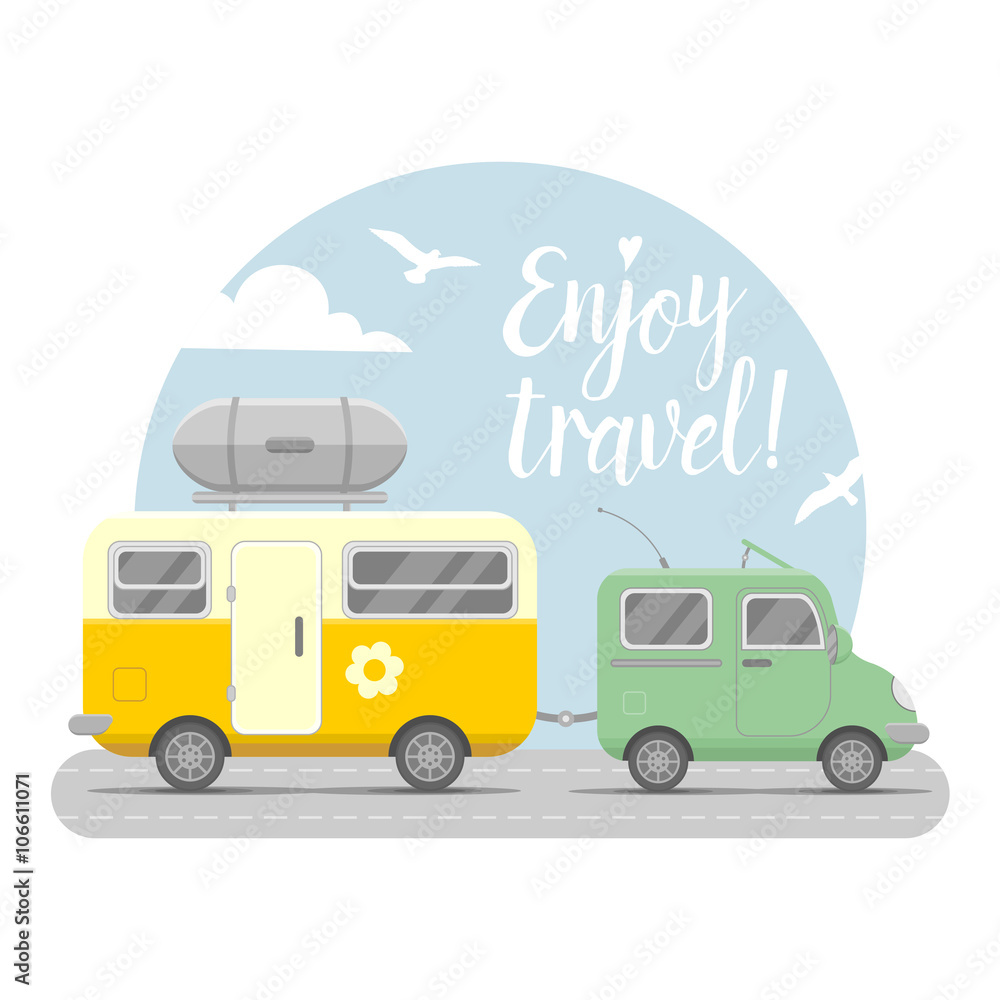 Vector caravan trailer end car illustration Vector caravan trailer end car illustration