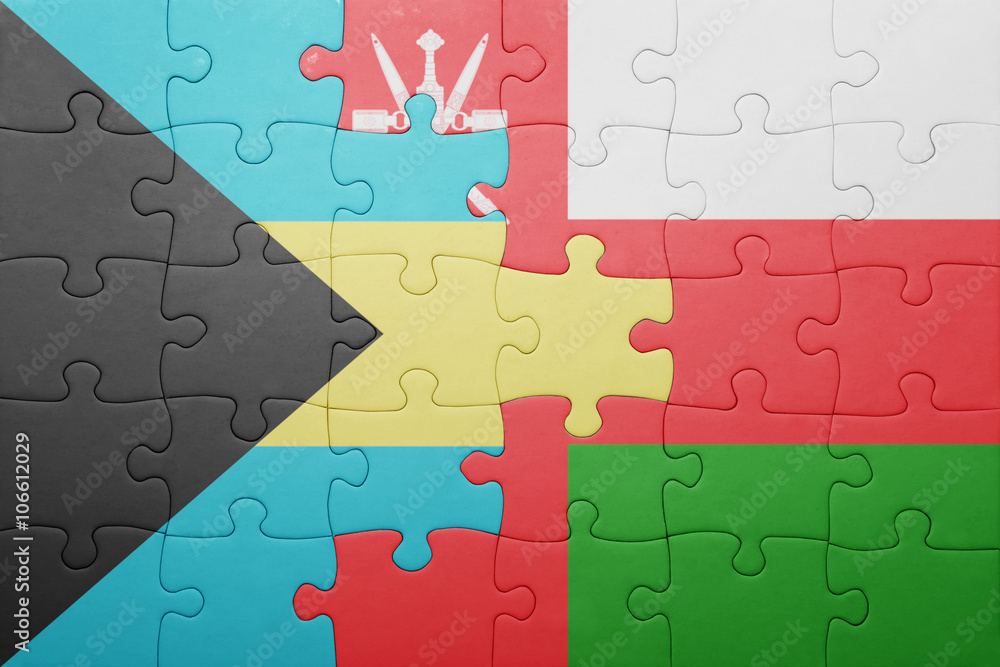 Fototapeta premium puzzle with the national flag of bahamas and oman