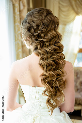 Wedding hairstyle on long hair with a precious decoration