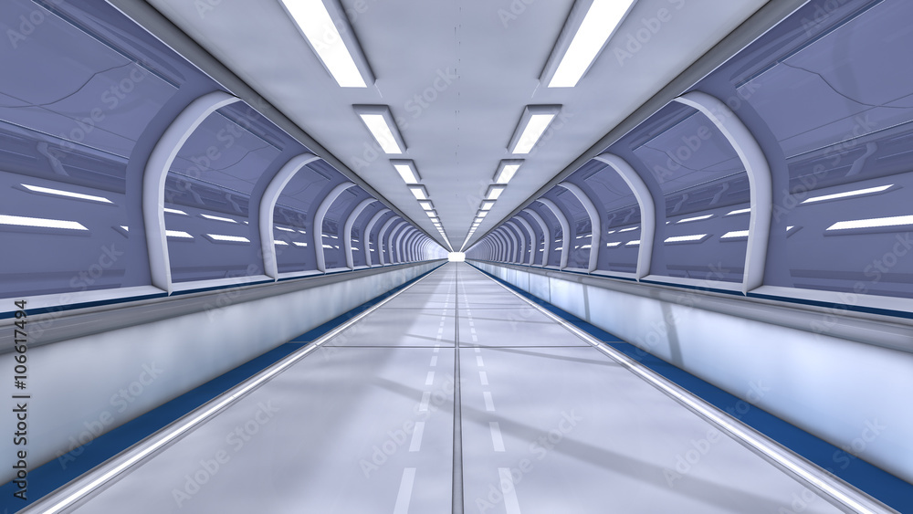 Obraz premium 3d render. Futuristic spaceship interior corridor