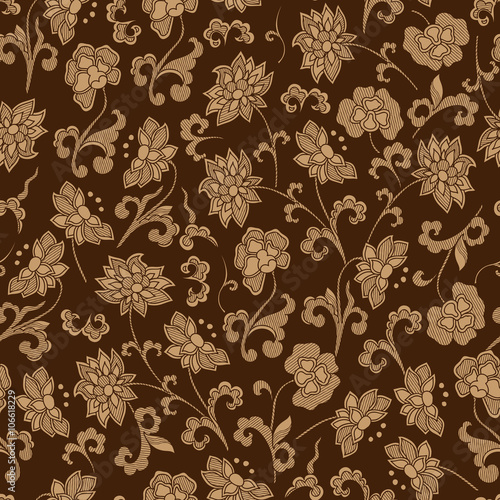 Vintage floral raster seamless pattern with hand-drawn beige flo