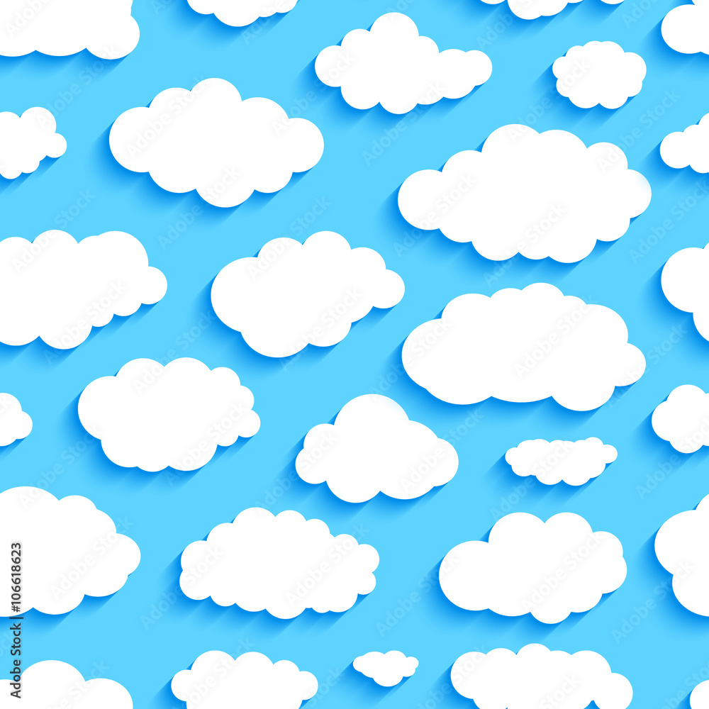 Seamless pattern of white clouds on blue sky