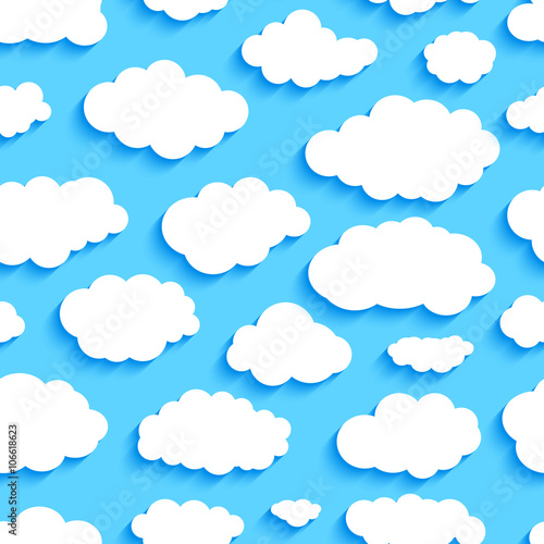 Seamless pattern of white clouds on blue sky