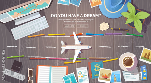 Travel vector banner. Runway