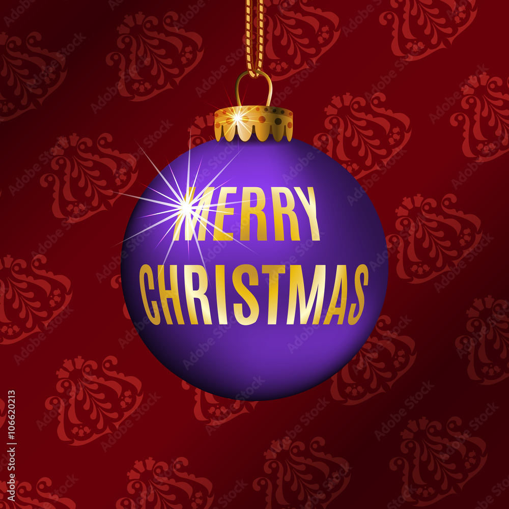 banner with violet christmas ball with golden text on red pattern banner with violet christmas ball with golden text on red pattern